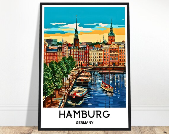 Hamburg Travel Print Poster German Art Germany Lover Gift Wall Hanging Home Office Decor City Illustration