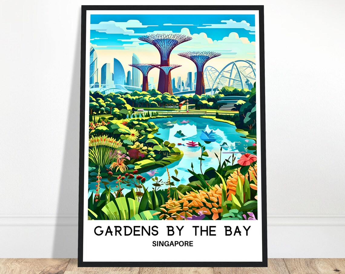 Gardens by the Bay Singapore Supertree Grove Lake Travel Poster