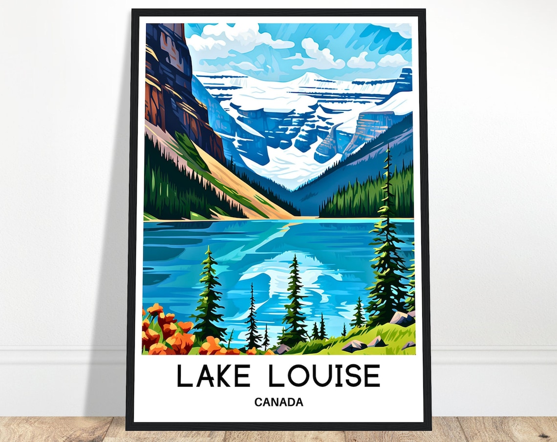 Lake Louise Canada Turquoise Lake and Glacier Travel Art Poster