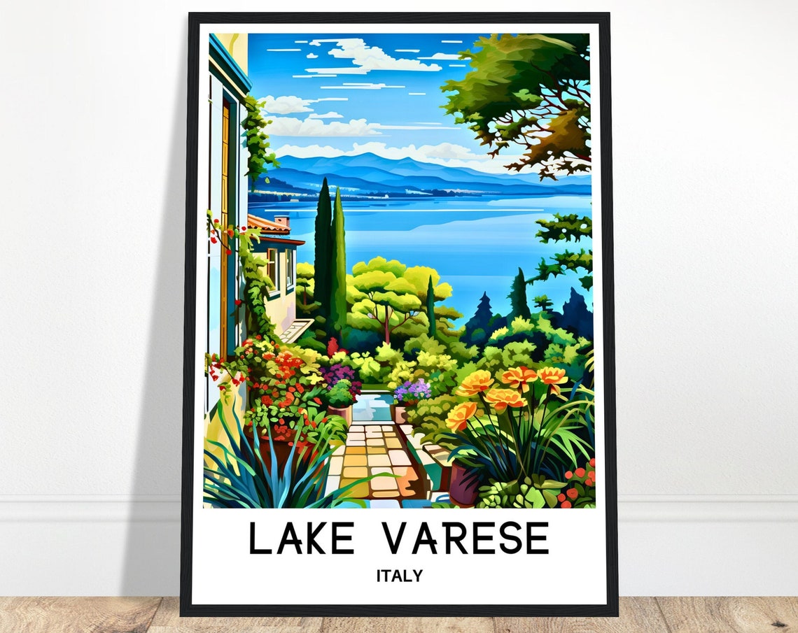 Lake Varese Travel Print Lake Varese Poster Italian Art Print Italy Lover Gift Wall Hanging Art Home Office Decor Lake Varese Illustration