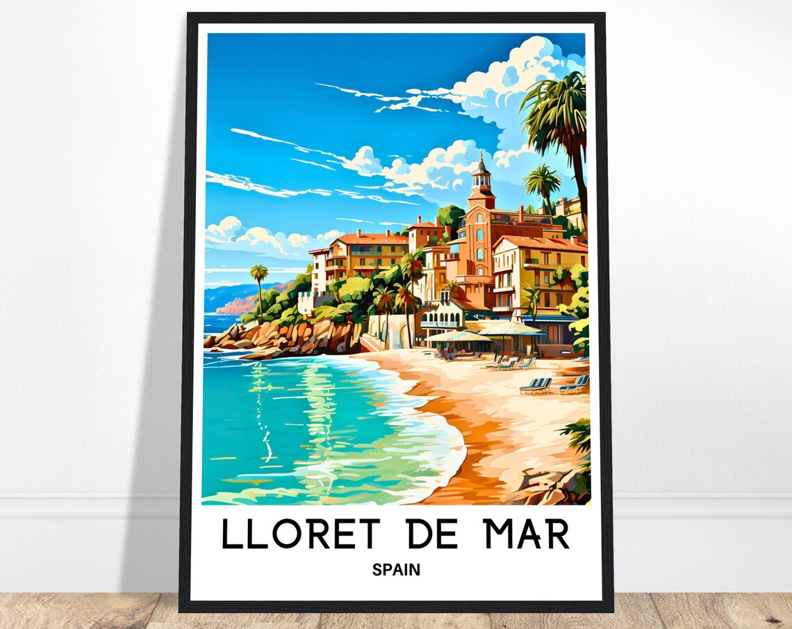 Lloret de Mar Spain Sunny Palm Fringed Beach Town Travel Poster