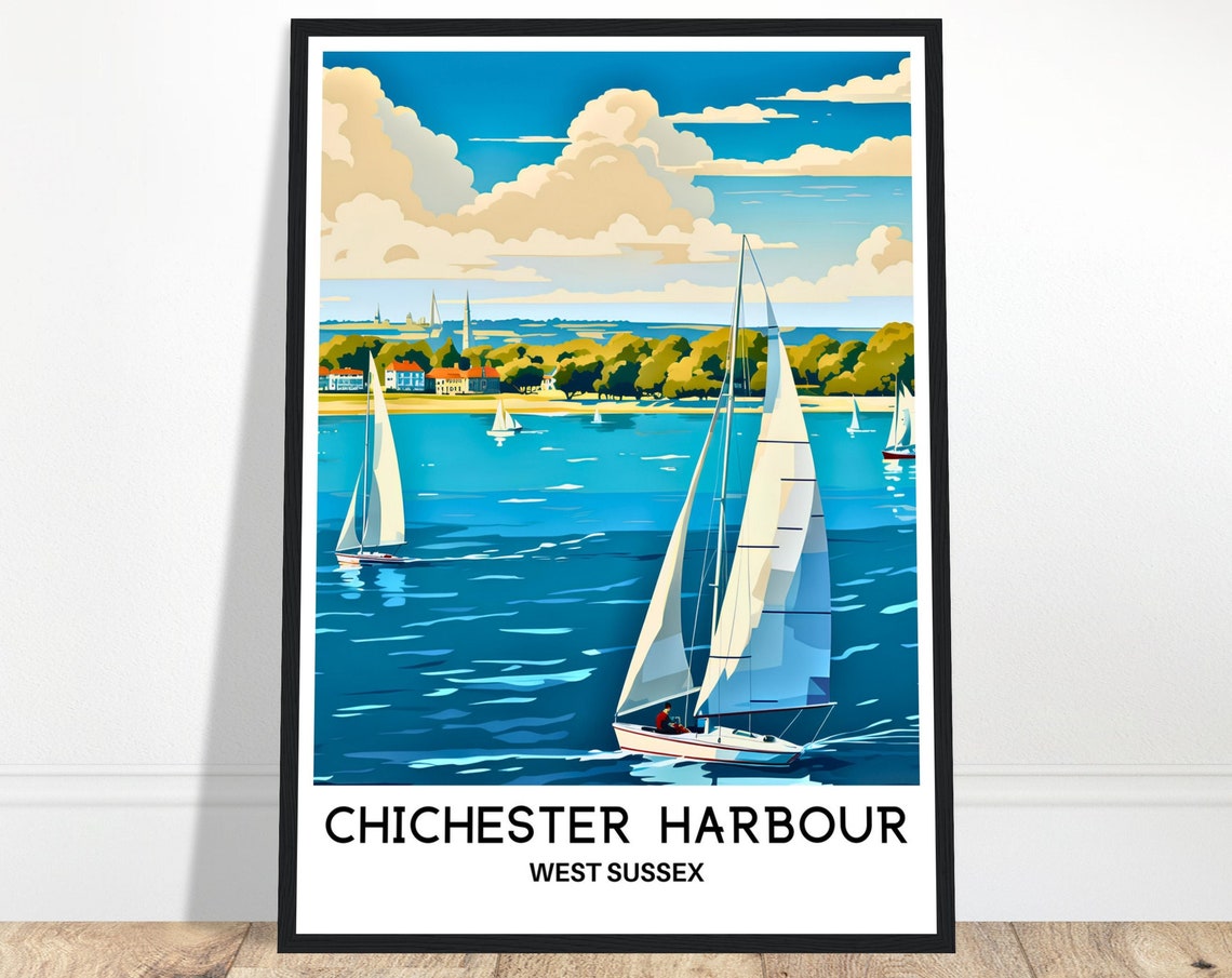 Chichester Harbour Sailboats Racing Across Waterfront Poster