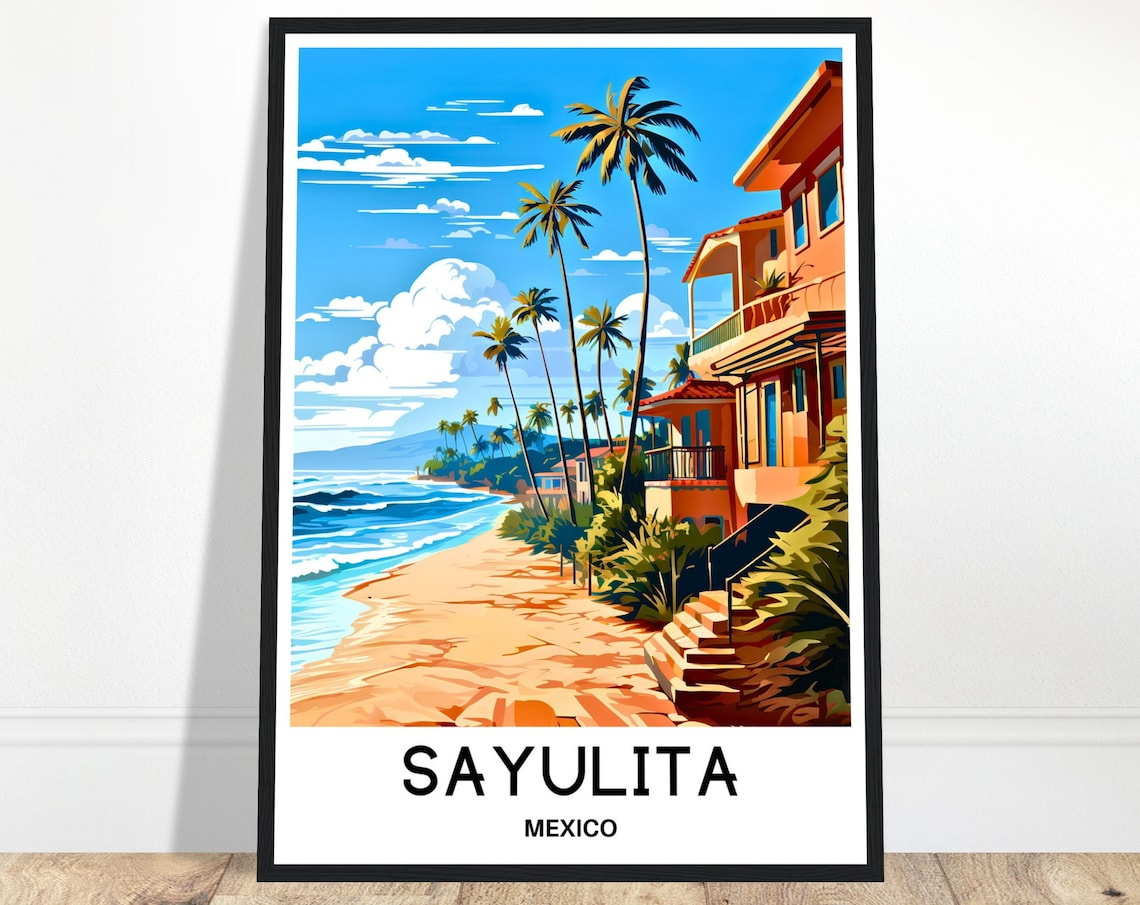 Sayulita Travel Print Sayulita Poster Mexican Art Print Mexico Lover Gift Wall Hanging Sayulita Town Illustration Home Office Decor
