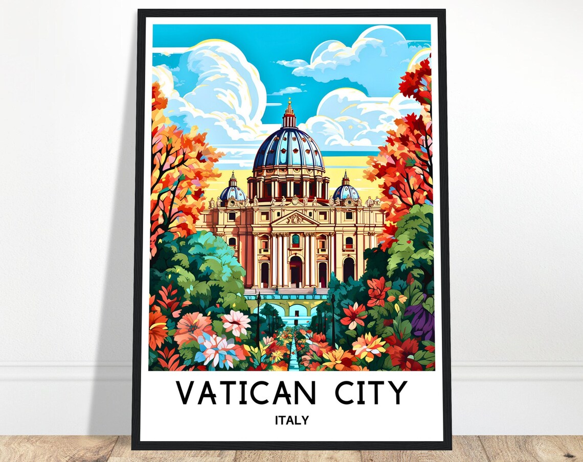 Vatican City St Peters Basilica Colorful Floral Italy Travel Poster