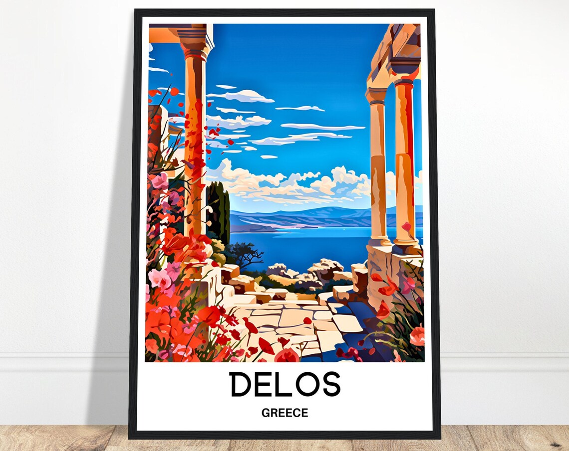 Delos Greece Ancient Ruins by the Aegean Sea Travel Art Poster