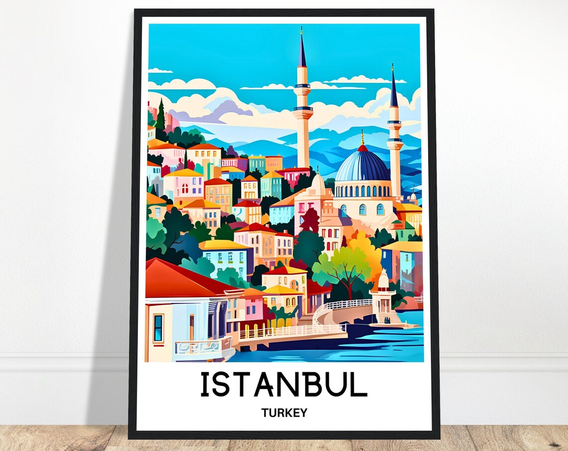 Istanbul Turkey Ottoman Mosque on the Waterfront Travel Poster
