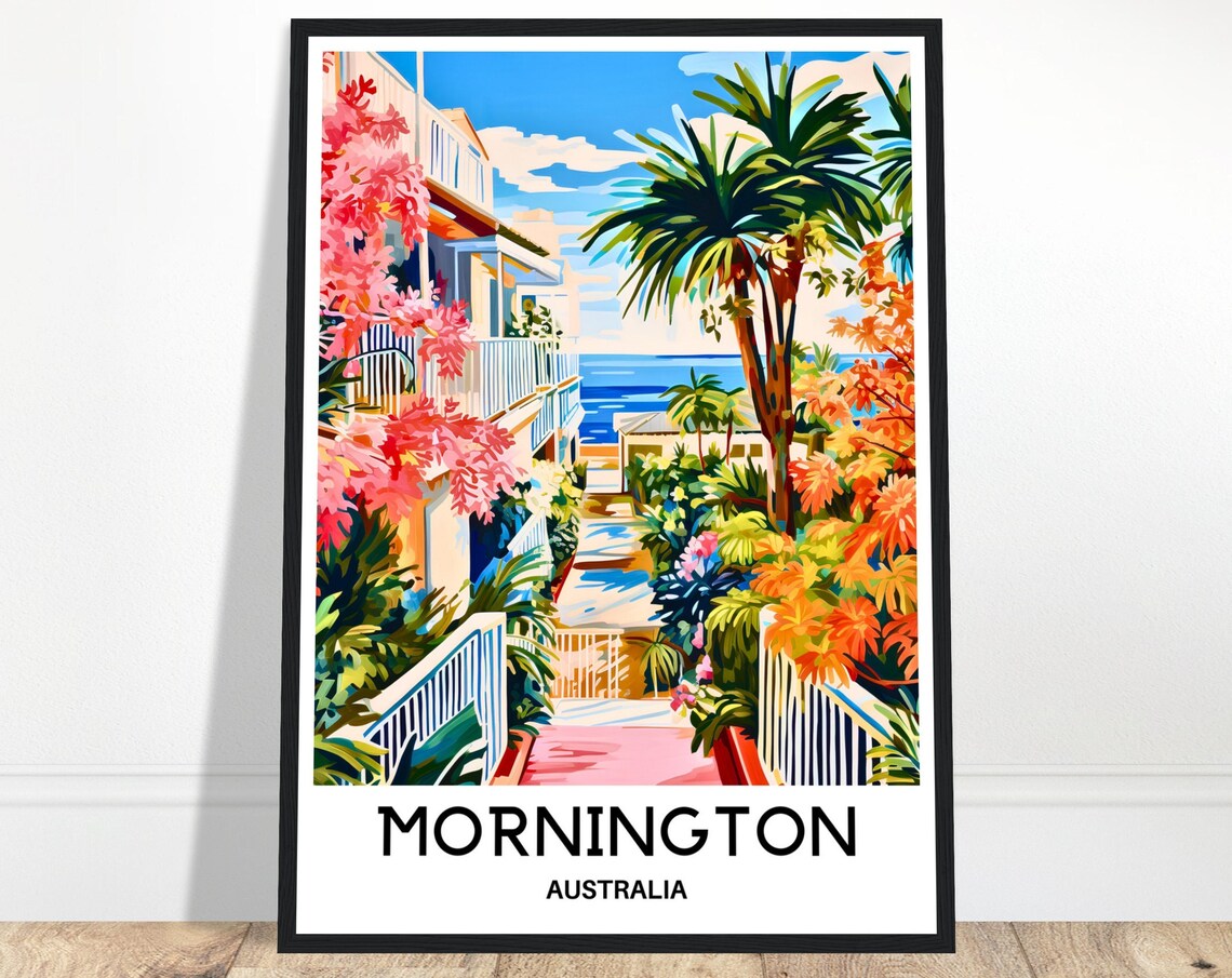 Mornington Beach Stairs Bougainvillea Australia Travel Poster