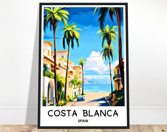 Costa Blanca Travel Print Poster Spanish Art Spain Lover Gift Wall Hanging Home Office Decor Illustration