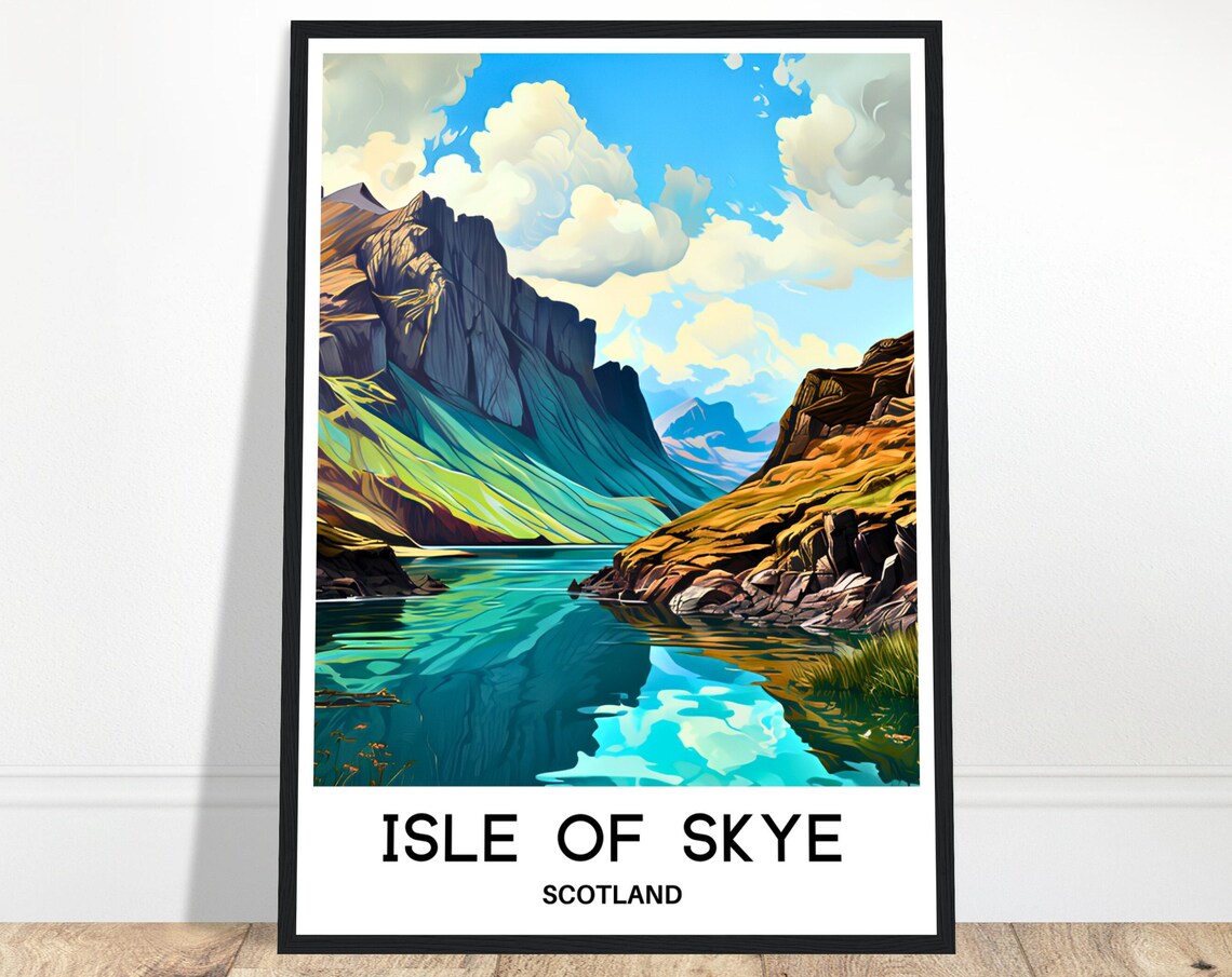 Isle Of Skye Scotland Mountain Lake Daylight Scene Travel Poster