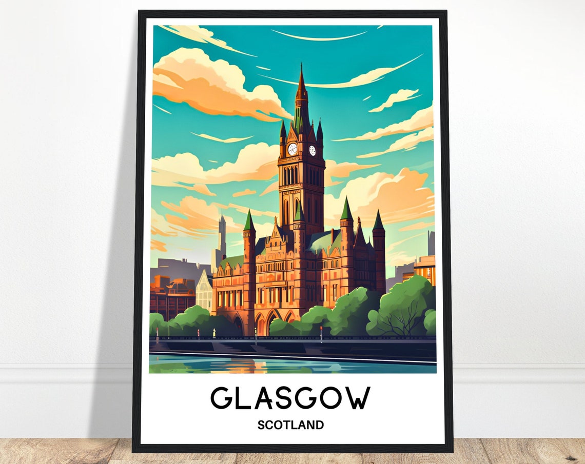 Glasgow Scotland City Chambers Clock Tower River View Poster