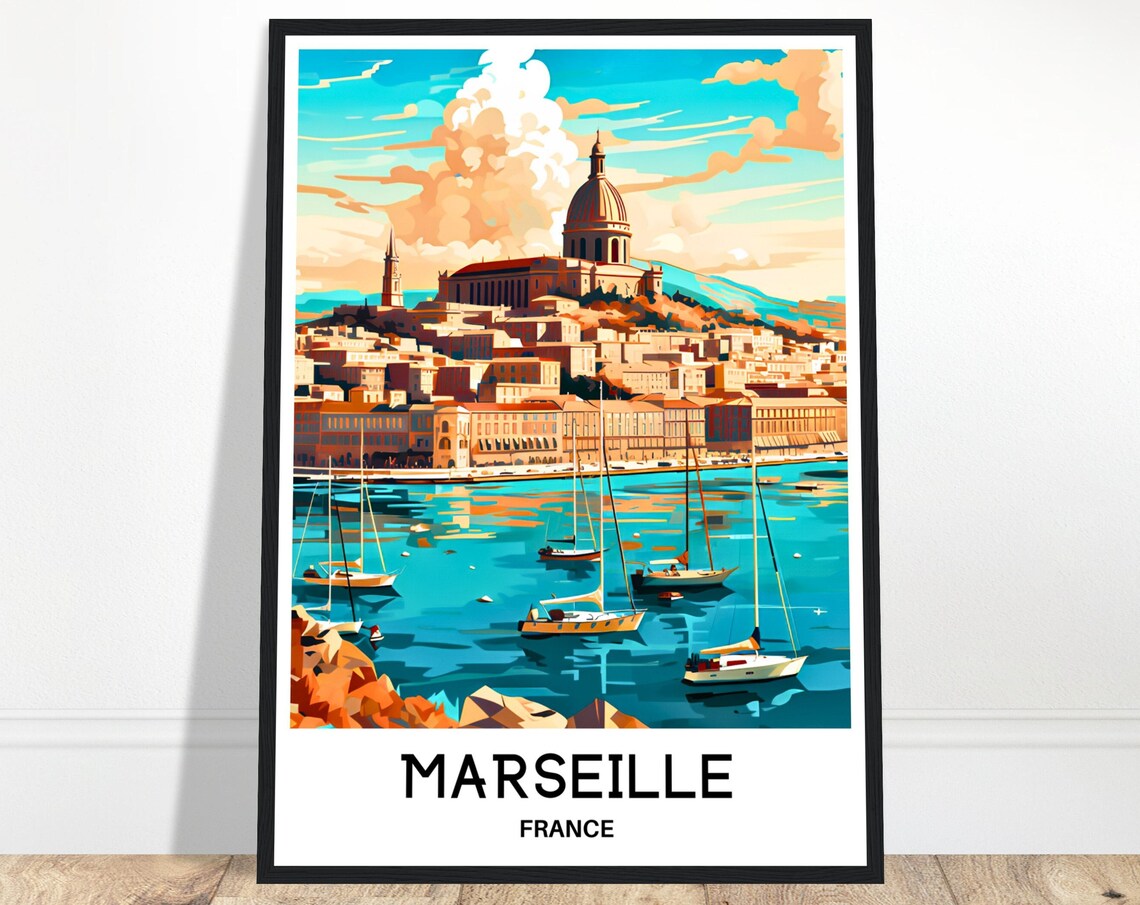 Marseille France Old Harbor With Sailboats And Basilica Travel Poster