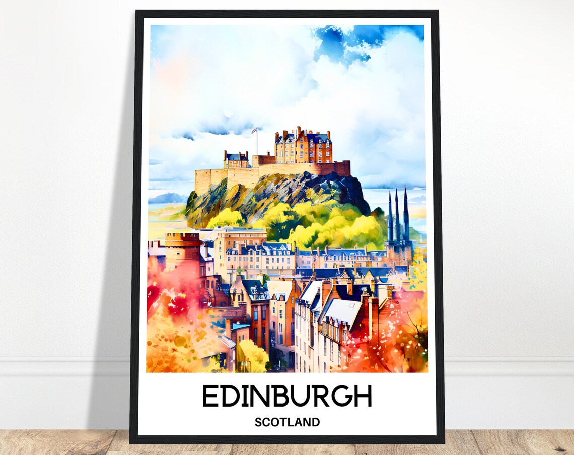 Edinburgh Watercolor Travel Poster, Scottish Art Print