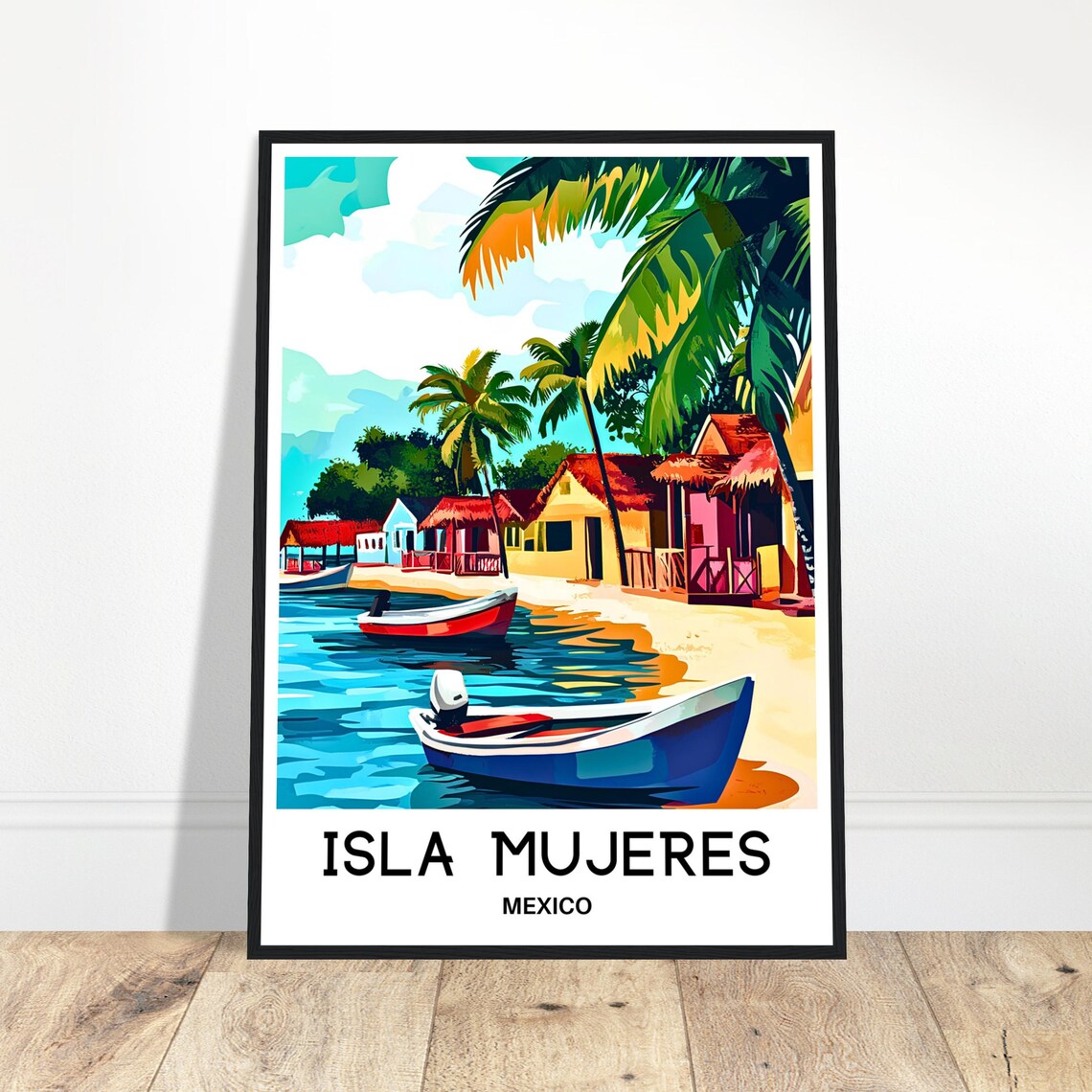 Isla Mujeres Mexico Travel Poster Tropical Beach Fishing Boats