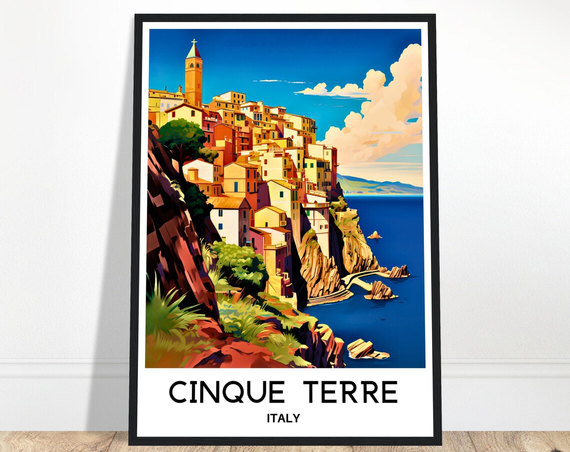 Cinque Terre Italy Cliffside Fishing Village Coastal Travel Poster