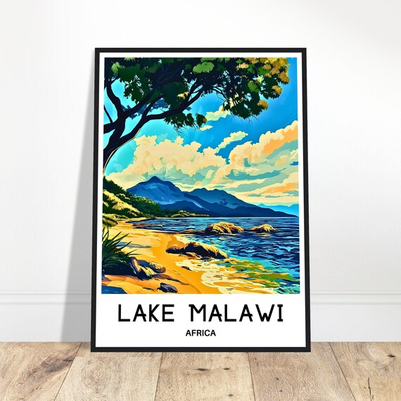 Lake Malawi Travel Print Lake Malawi Poster African Art Print Africa Lover Gift Wall Hanging Art Home Office Decor Lake Malawi Illustration