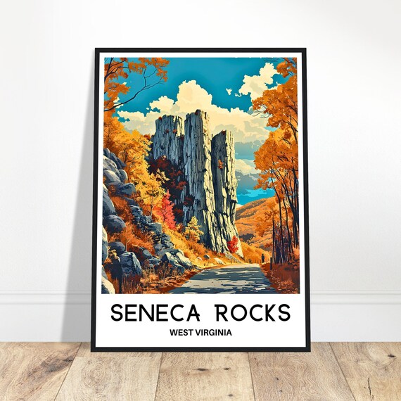 Seneca Rocks Travel Print Poster Art West Virginia Lover Gift Wall Hanging Illustration Home Decor