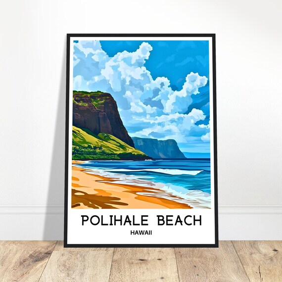 Polihale Beach Travel Print Poster Hawaiian Art Hawaii Lover Gift Wall Hanging Illustration Home Office Decor