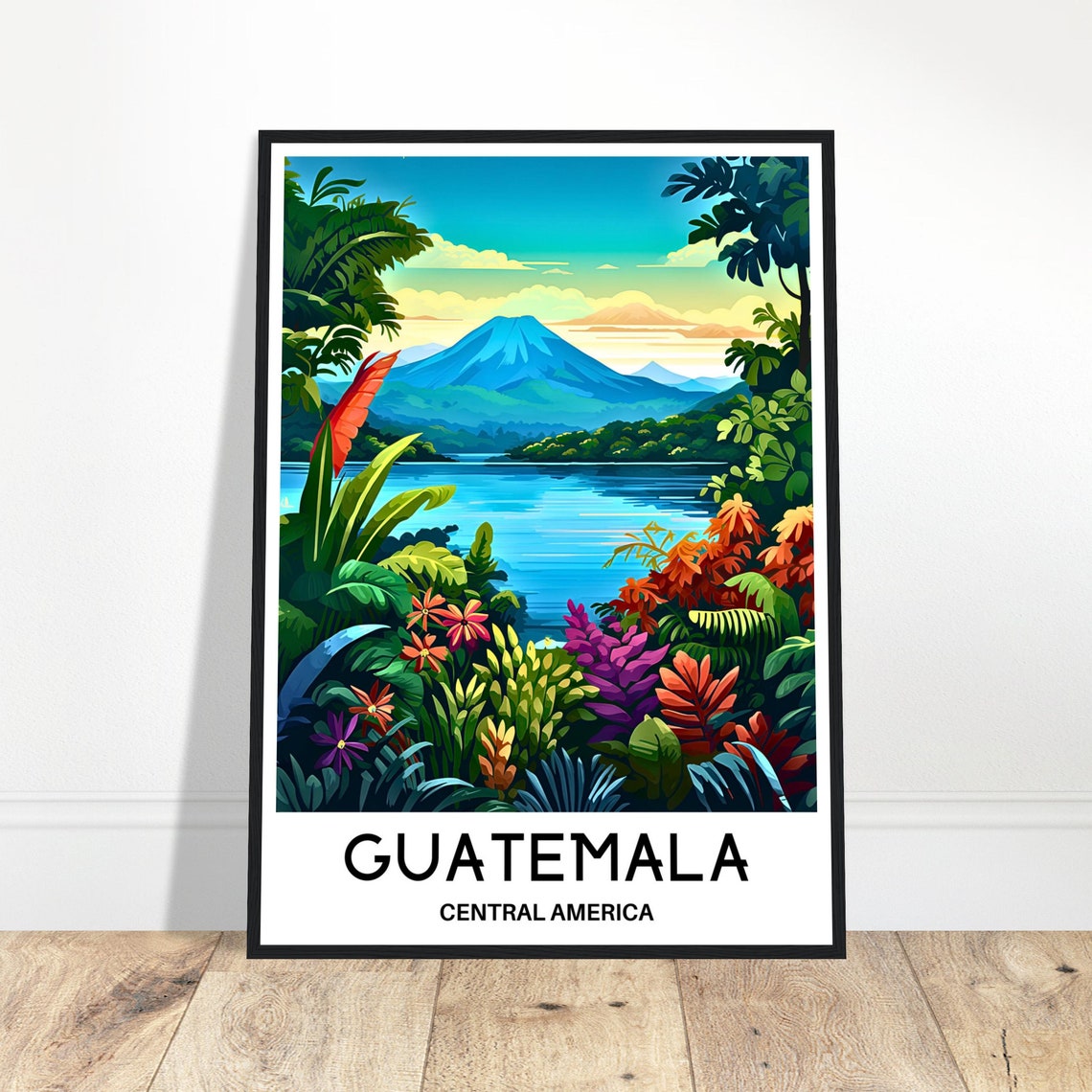 Lake Atitlan Volcano Through Jungle Foliage Guatemala Poster