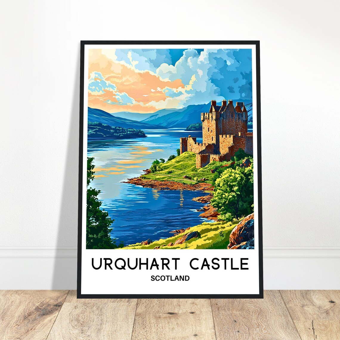 Urquhart Castle Scotland Sunset Loch View Stone Ruins Travel Poster