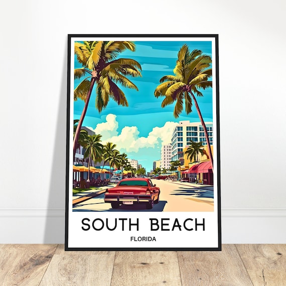 South Beach Travel Poster, Florida Lover Gift