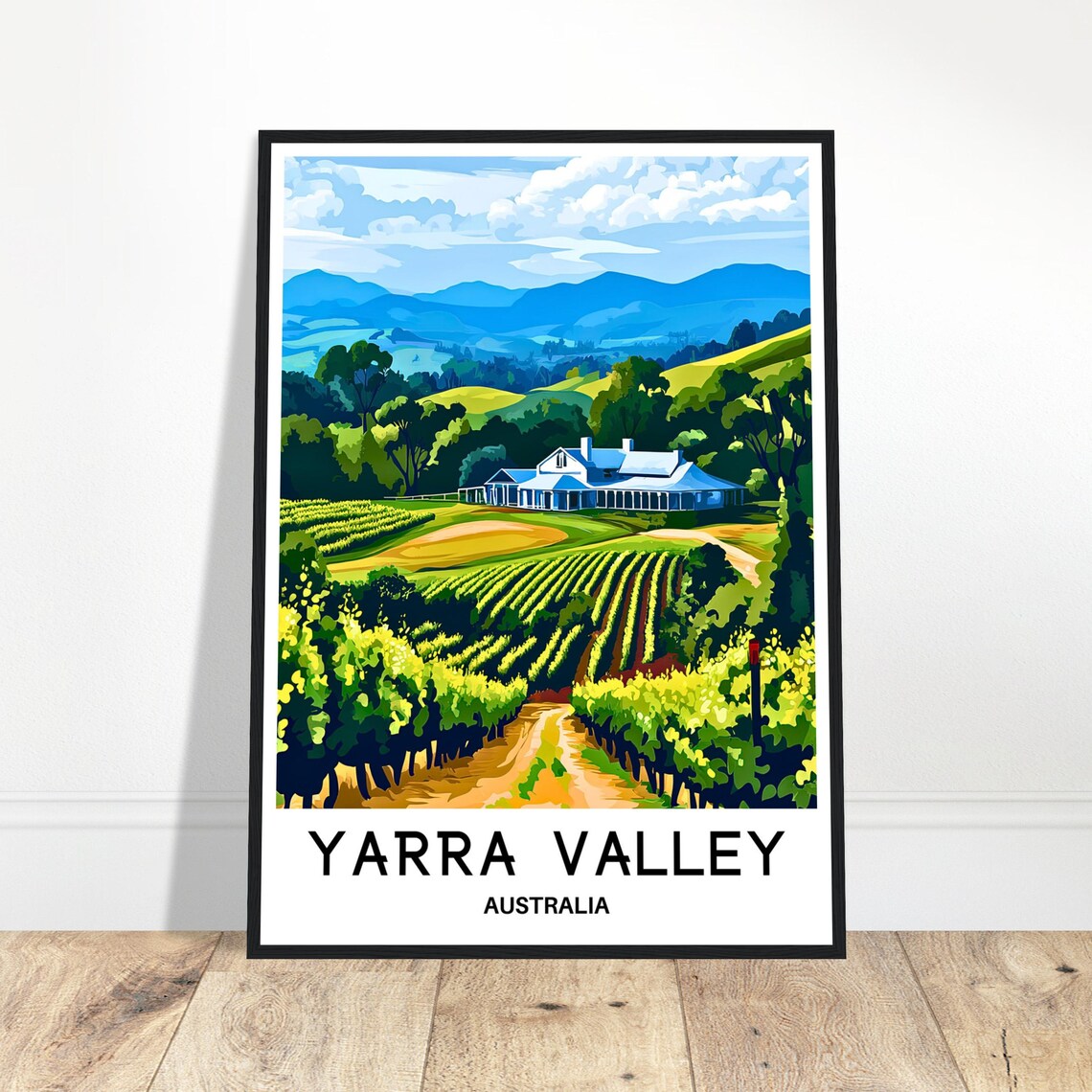 Yarra Valley Australia Vineyard Rows Farmhouse Travel Poster