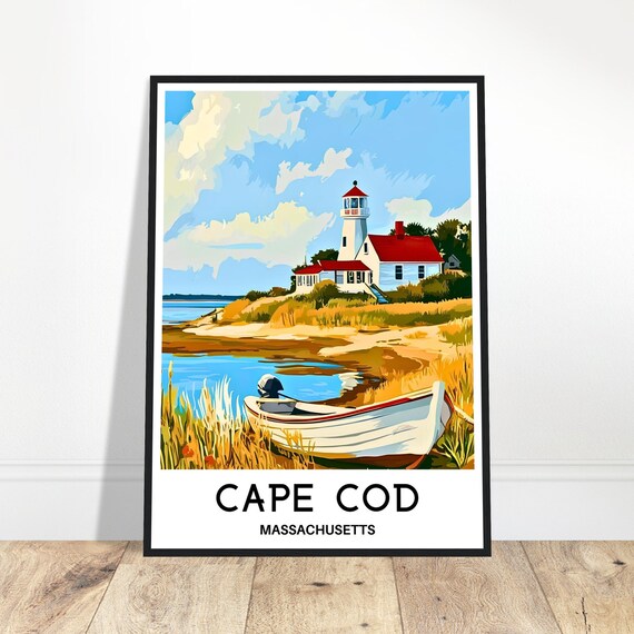 Cape Cod Travel Print Poster Art Massachusetts Lover Gift Wall Hanging Home Office Desk Decor Illustration