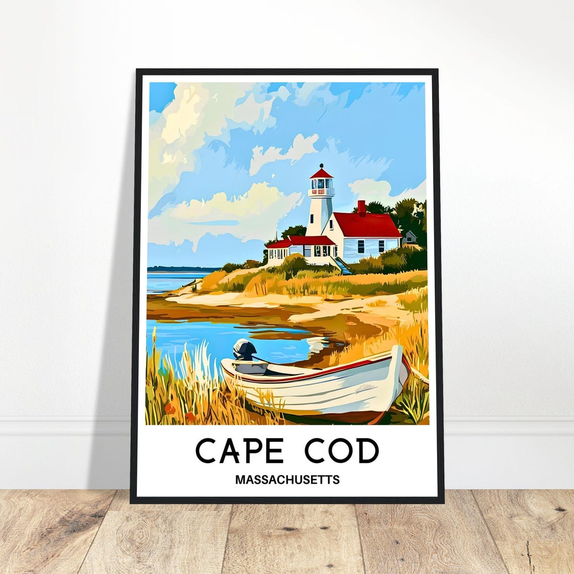 Cape Cod Massachusetts Lighthouse Rowboat Vintage Travel Poster