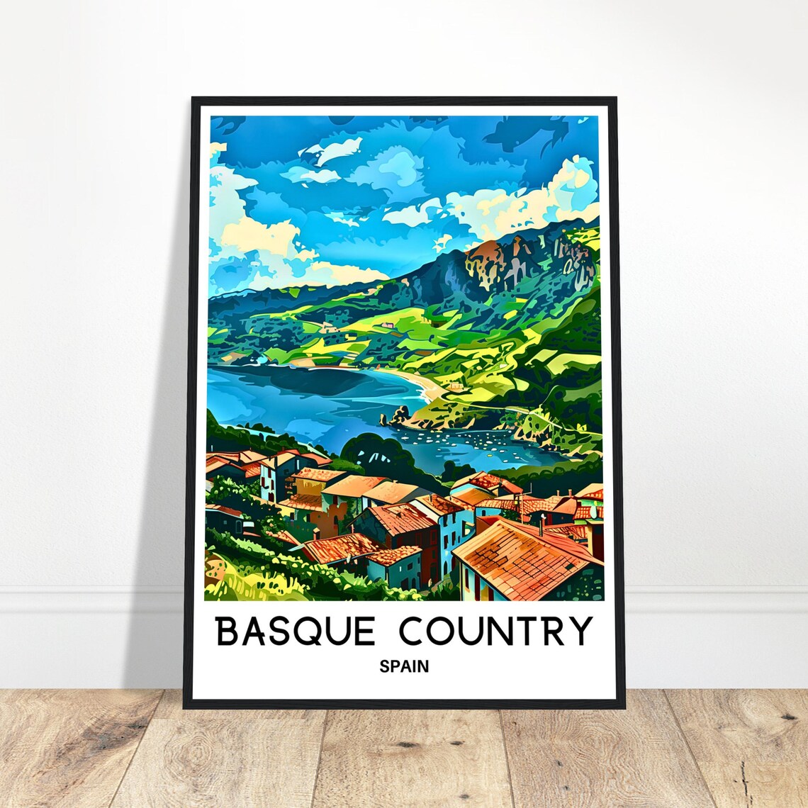 Basque Country Spain Seaside Village Bay Among Green Hills Poster