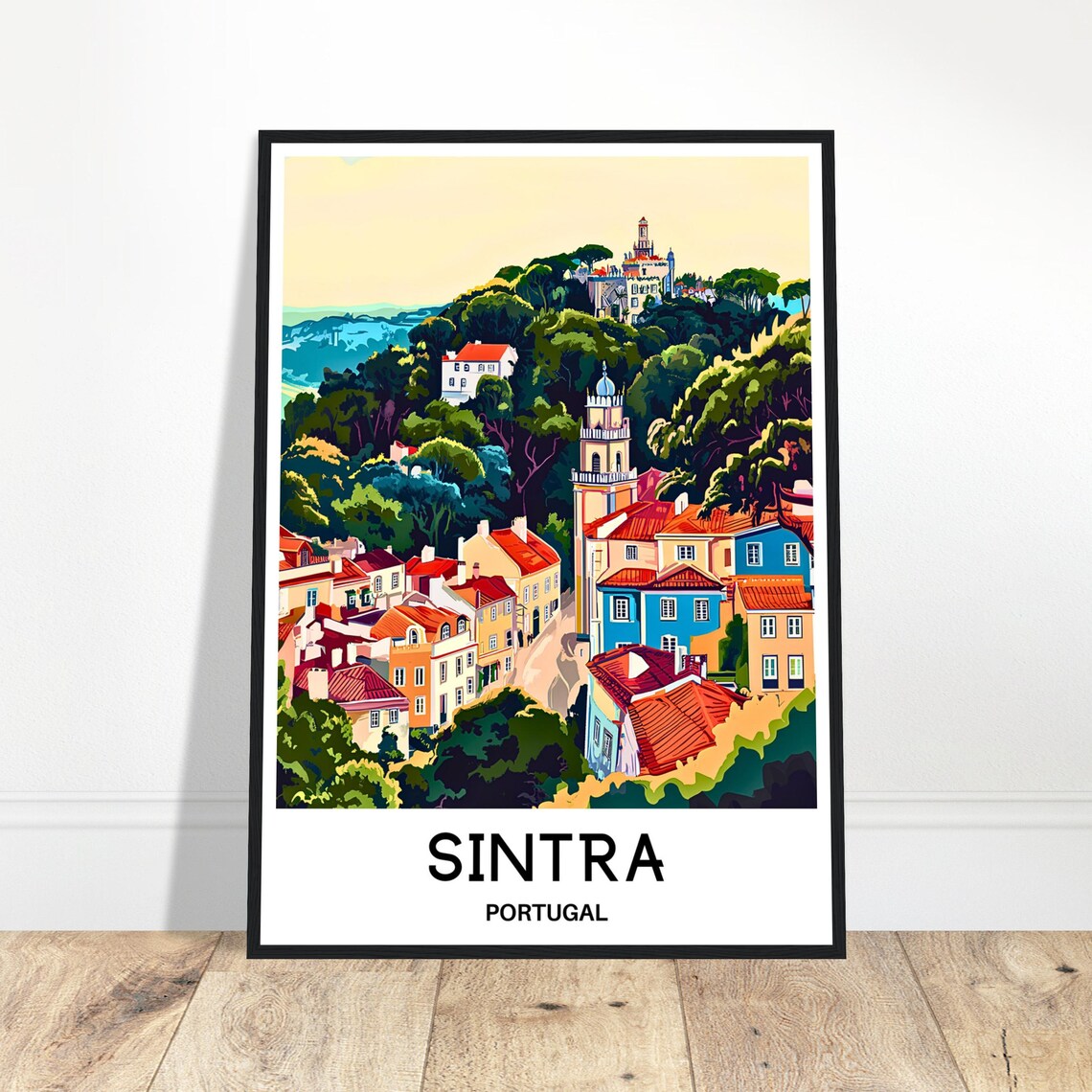 Sunny Sintra Portugal Colorful Hillside Town Retro Travel Poster