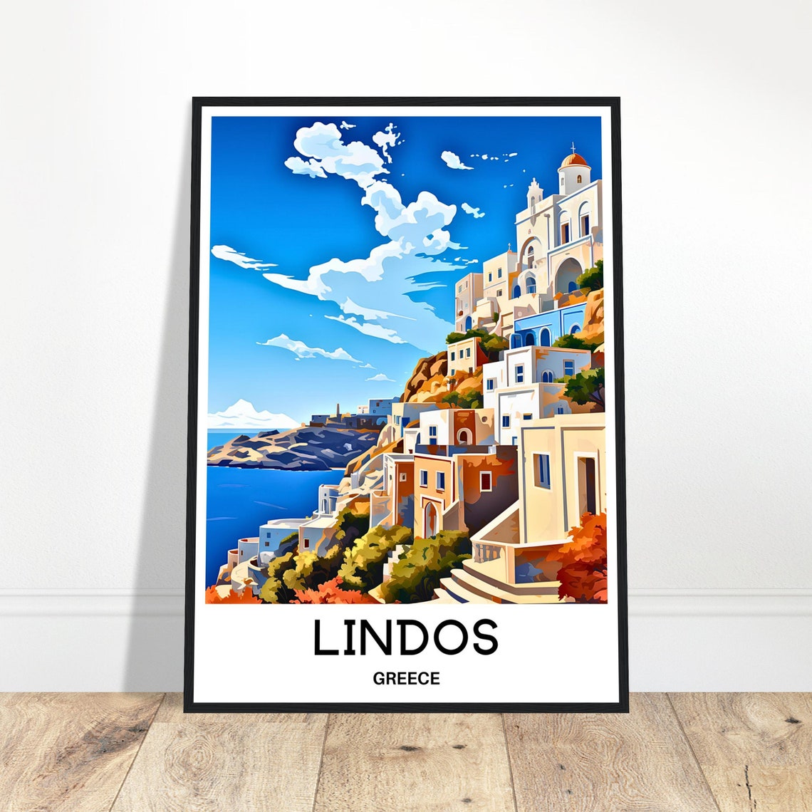 Lindos Greece Cliffside Whitewashed Village Aegean Coastline Poster