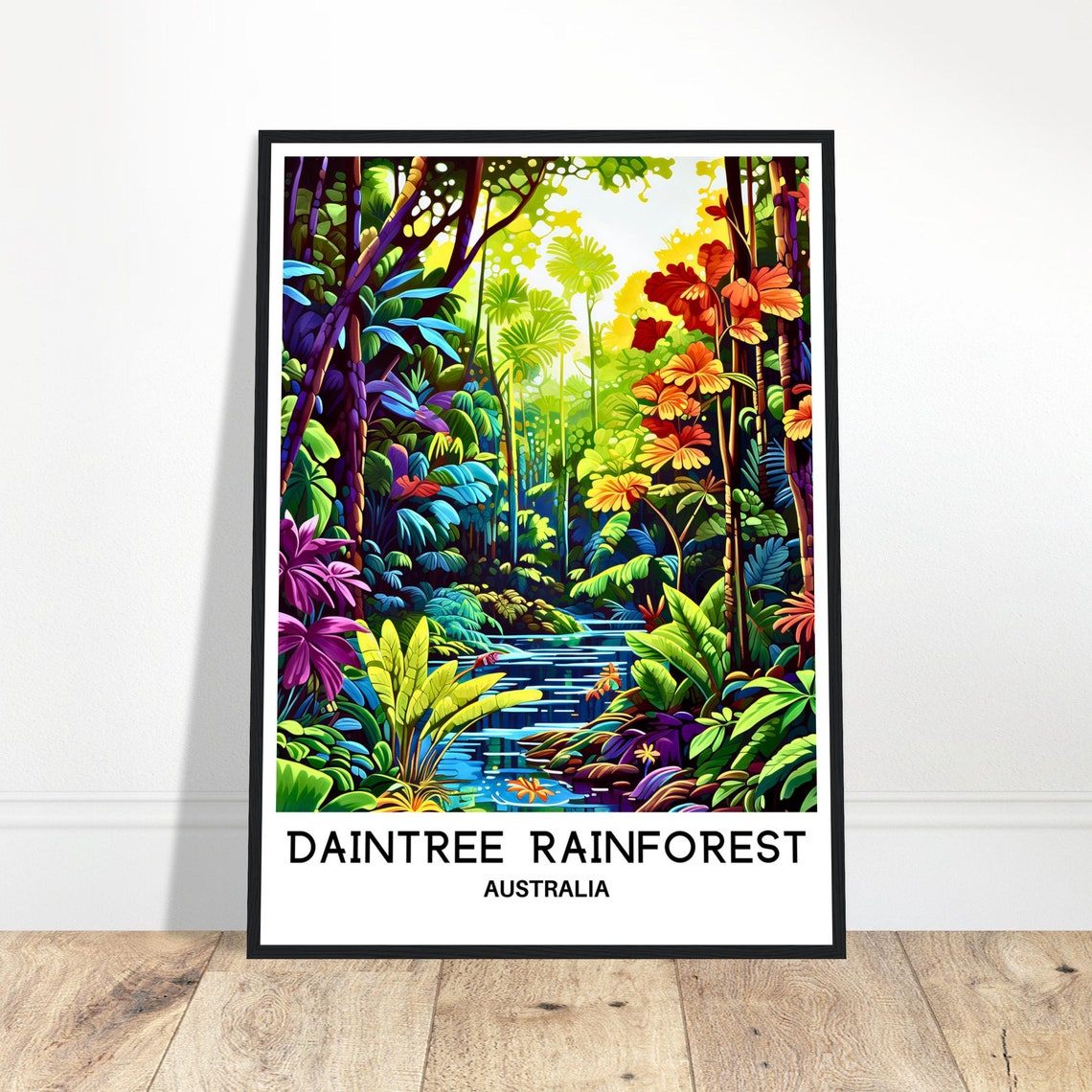 Daintree Rainforest Jungle Creek in Colorful Illustration Poster