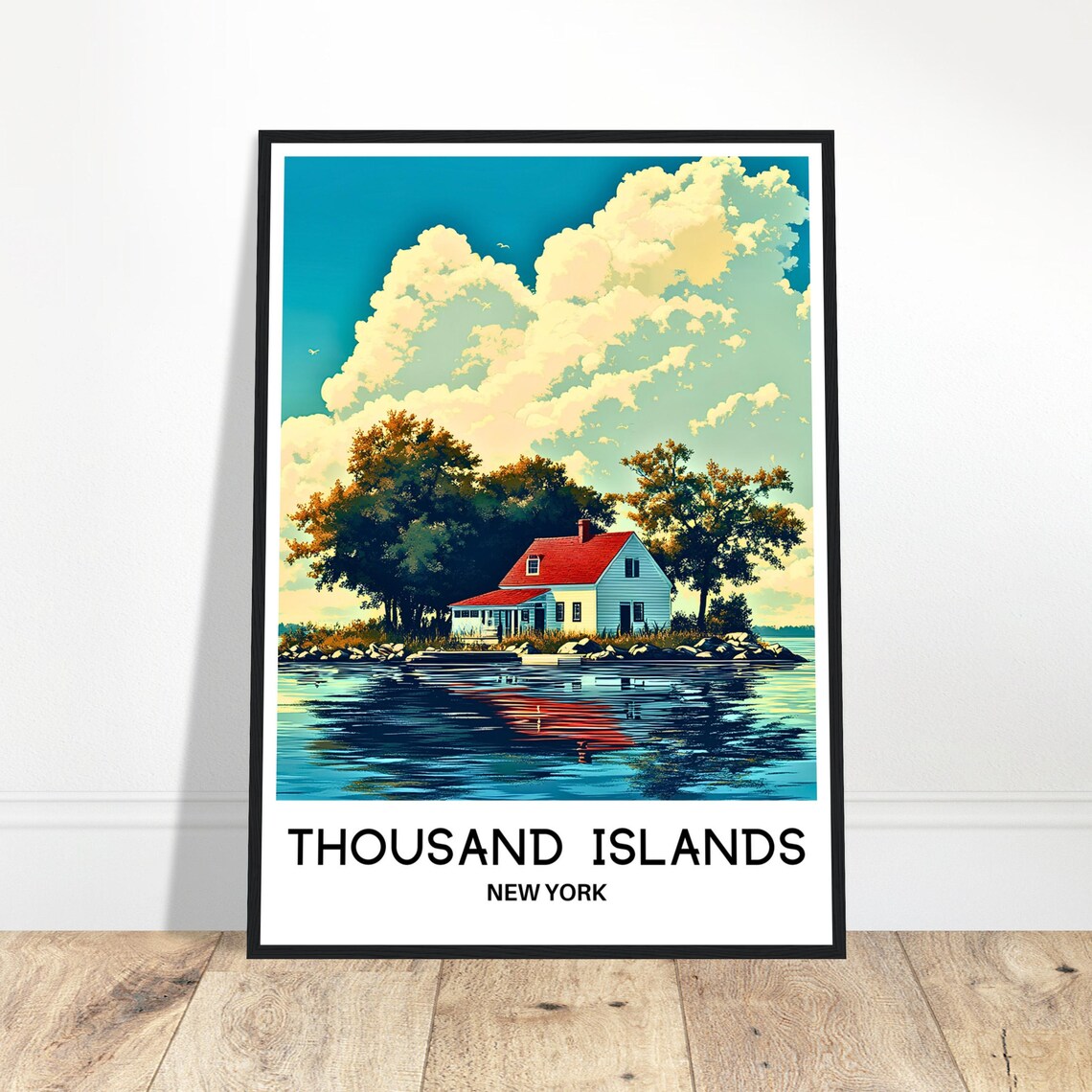 Thousand Islands New York Vintage Travel Poster Lakeside Cottage Art