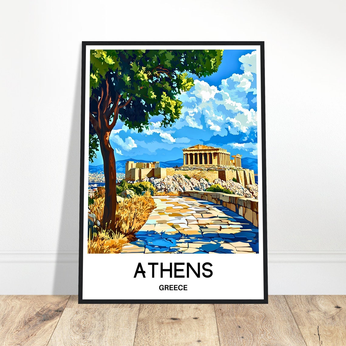 Athens Greece Acropolis Poster with Parthenon and Stone Pathway