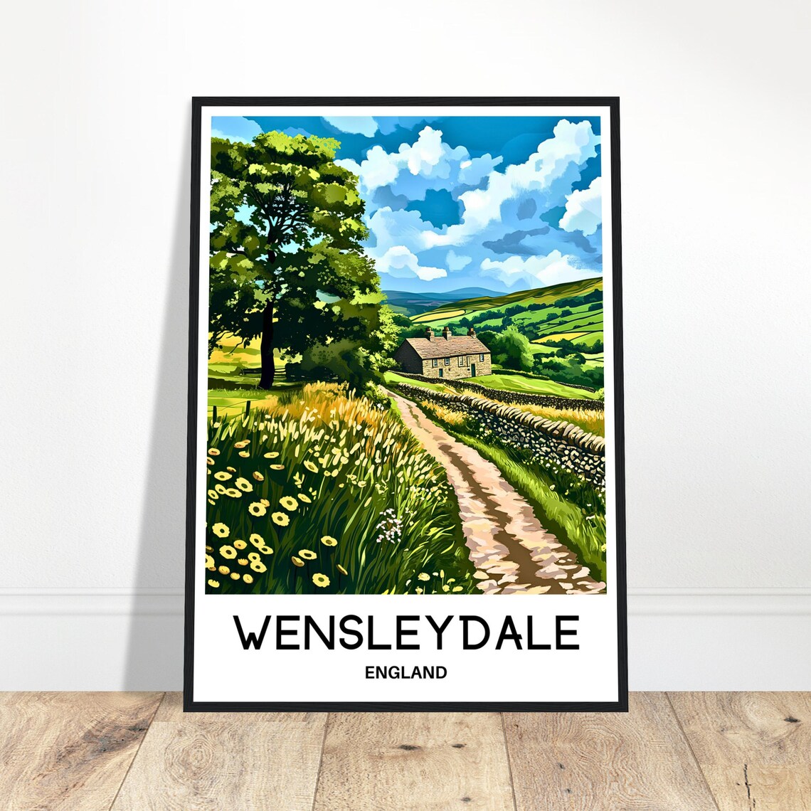 Wensleydale England Rolling Countryside Lane Cottage Travel Poster