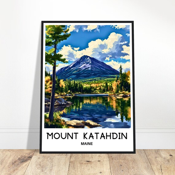 Mount Katahdin Travel Print Poster Art Maine Lover Gift Wall Hanging Illustration Home Office Decor