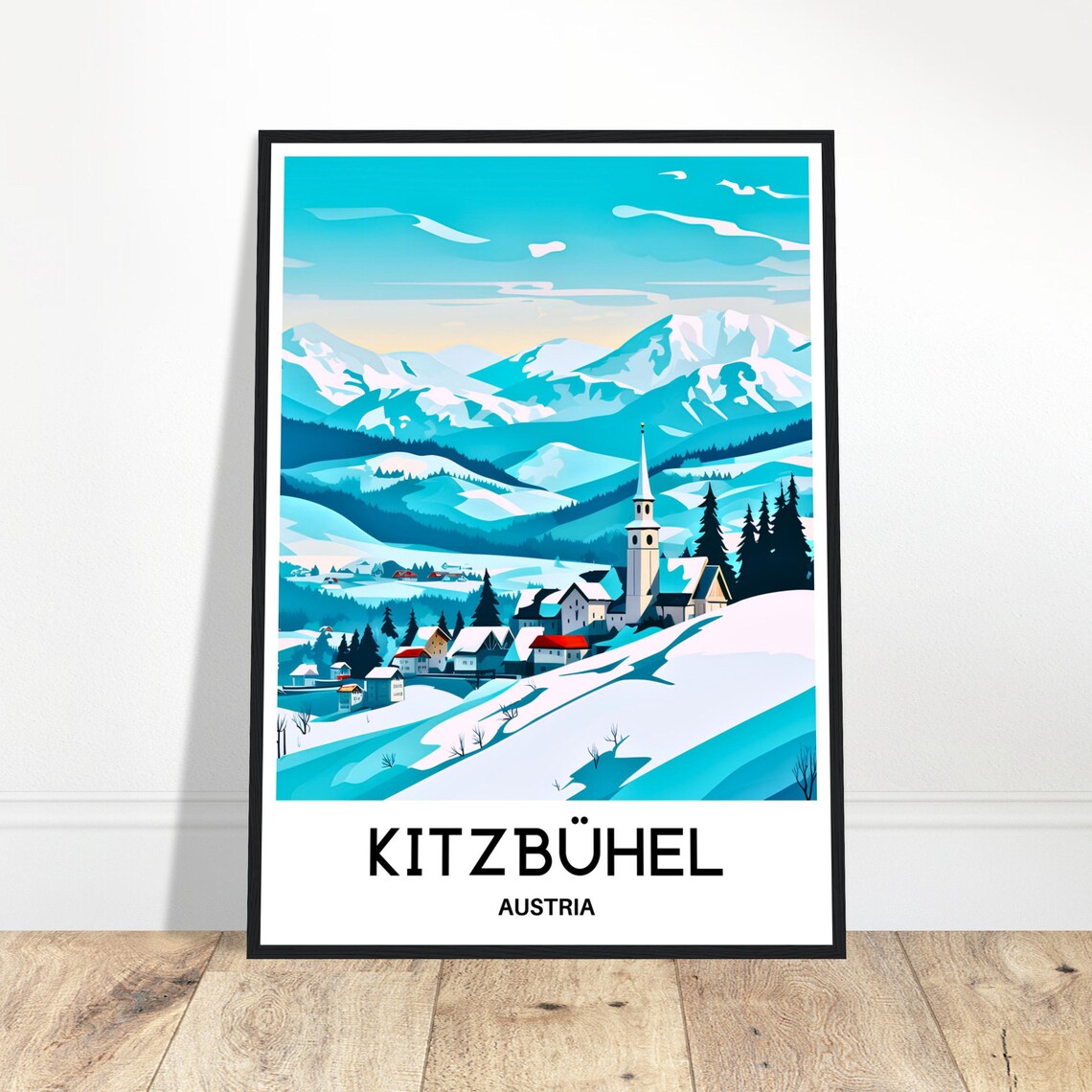 Kitzbuhel Austria Snowy Winter Mountain Village Resort Poster