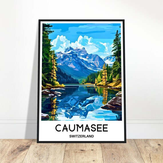 Caumasee Lake Travel Print Poster Swiss Art Switzerland Lover Gift Wall Hanging Home Office Desk Decor Illustration