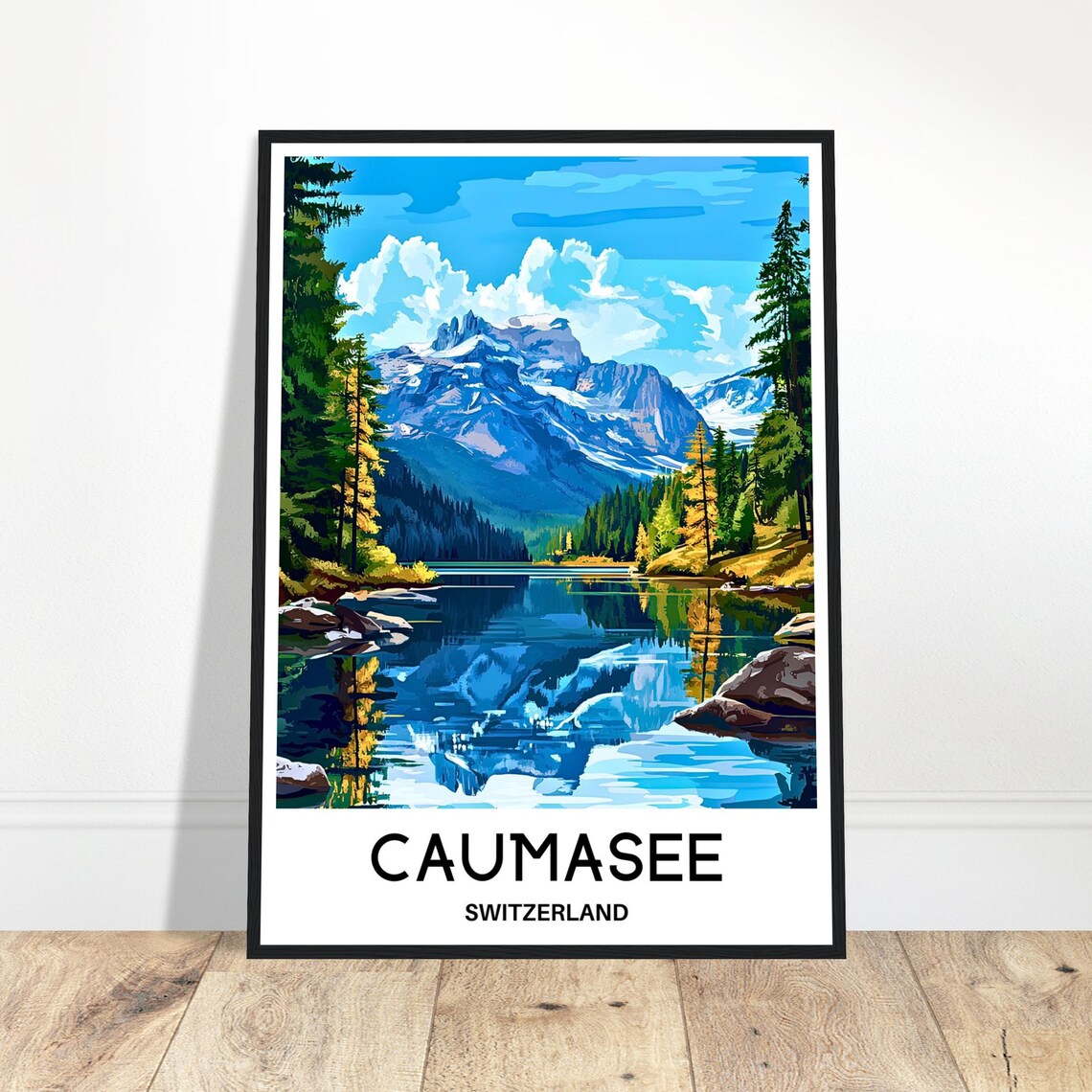 Caumasee Switzerland Alpine Lake Mountain Reflection Travel Poster