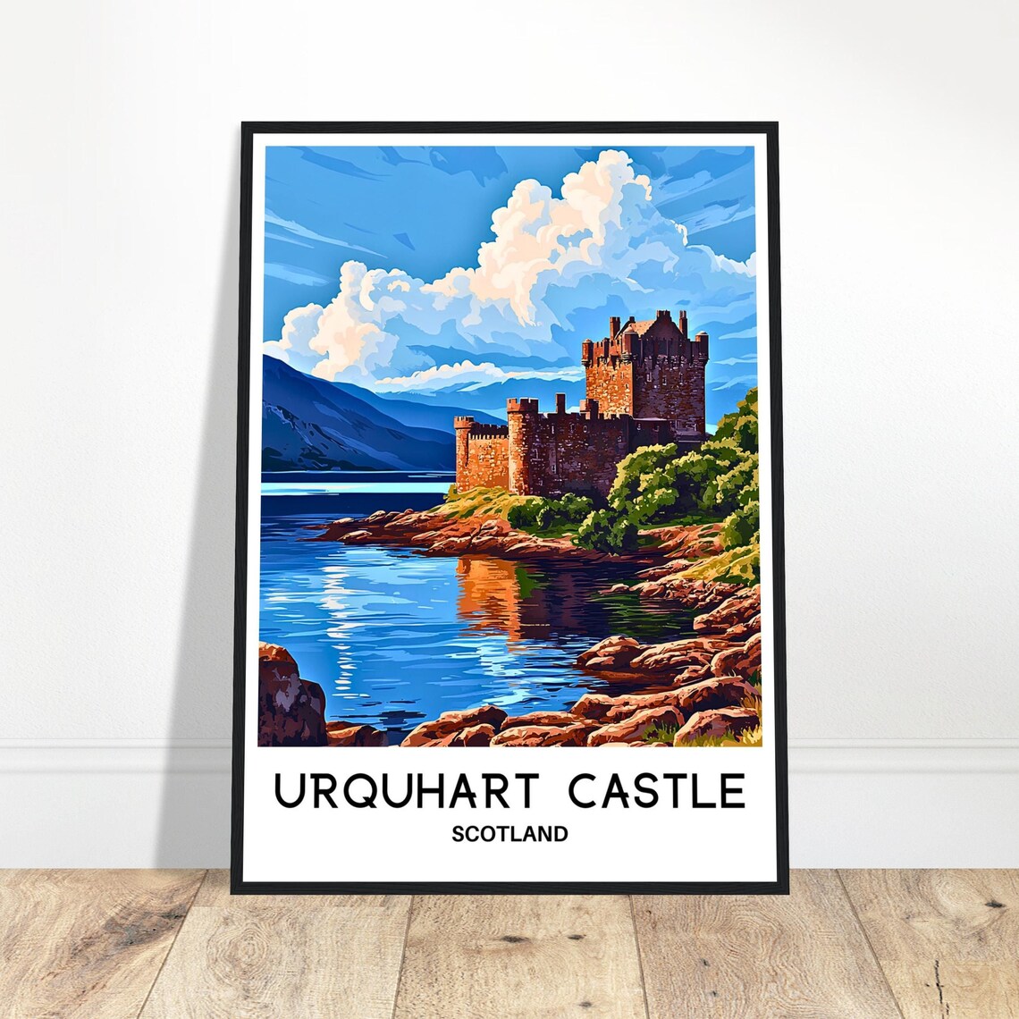 Urquhart Castle Scotland Night Sky Rocky Shore Ruins Travel Poster