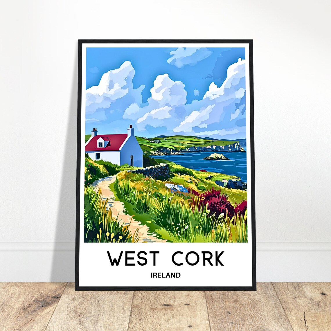 West Cork Ireland Coast Poster with Cottage and Rocky Headlands