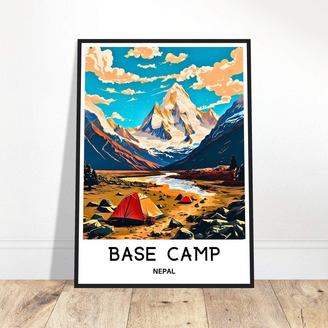 Nepal Base Camp Himalayan Mountain Peaks Tents Travel Poster
