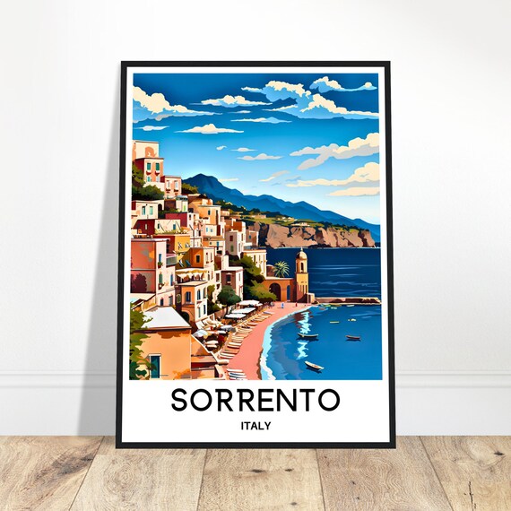 Sorrento Travel Print Poster Italian Art Italy Lover Gift Wall Hanging Home Office Desk Room Decor Illustration