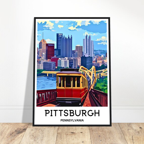 Pittsburgh Travel Print Poster Art Pennsylvania Lover Gift Wall Hanging Home Office Decor Illustration