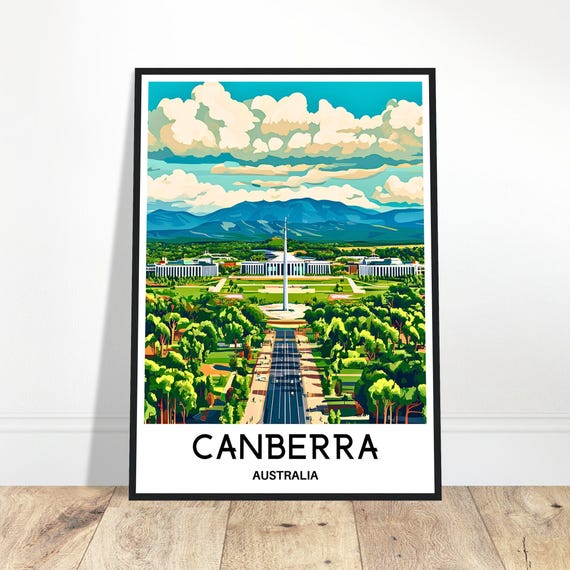 Canberra Travel Print Poster Australian Art Australia Lover Gift Wall Hanging Home Office Desk Decor City Illustration