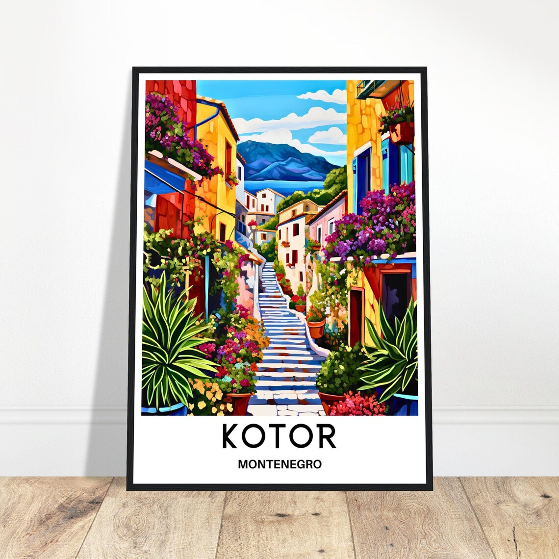 Kotor Montenegro Flower Lined Old Stairway to the Adriatic Poster
