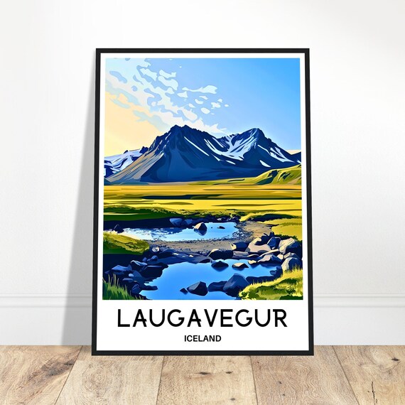 Laugavegur Travel Print Poster Icelandic Art Iceland Lover Gift Wall Hanging Home Office Decor Illustration
