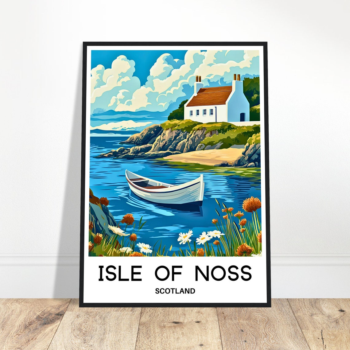 Isle Of Noss Travel Print Isle Of Noss Poster Scottish Art Print Scotland Lover Gift Wall Hanging Isle Of Noss Illustration Home Decor