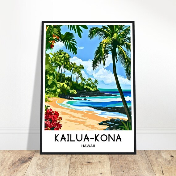 Kailuakona Travel Print Poster Hawaiian Art Hawaii Lover Gift Wall Hanging Illustration Home Office Decor