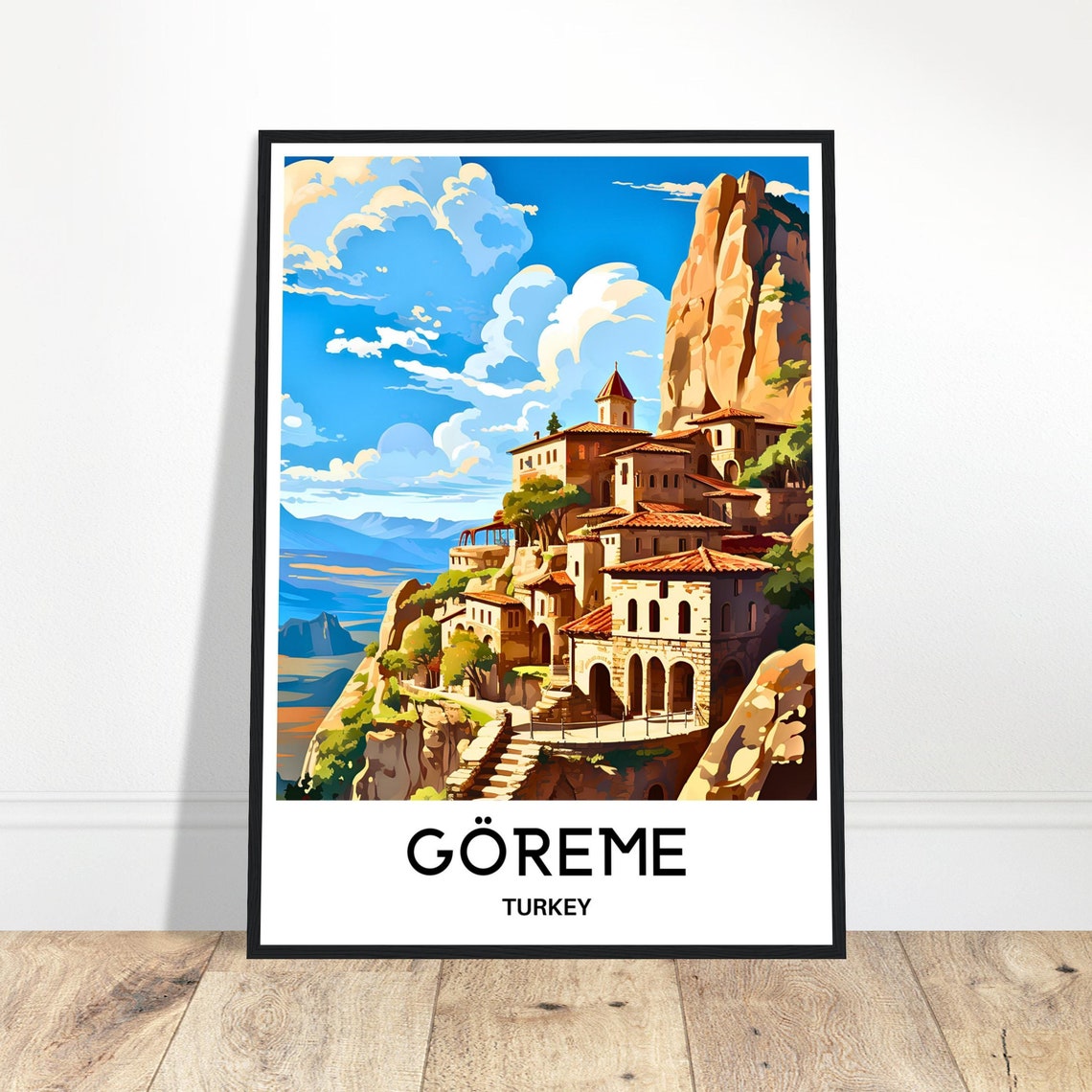 Goreme Turkey Cappadocia Cliffside Village Valley View Poster