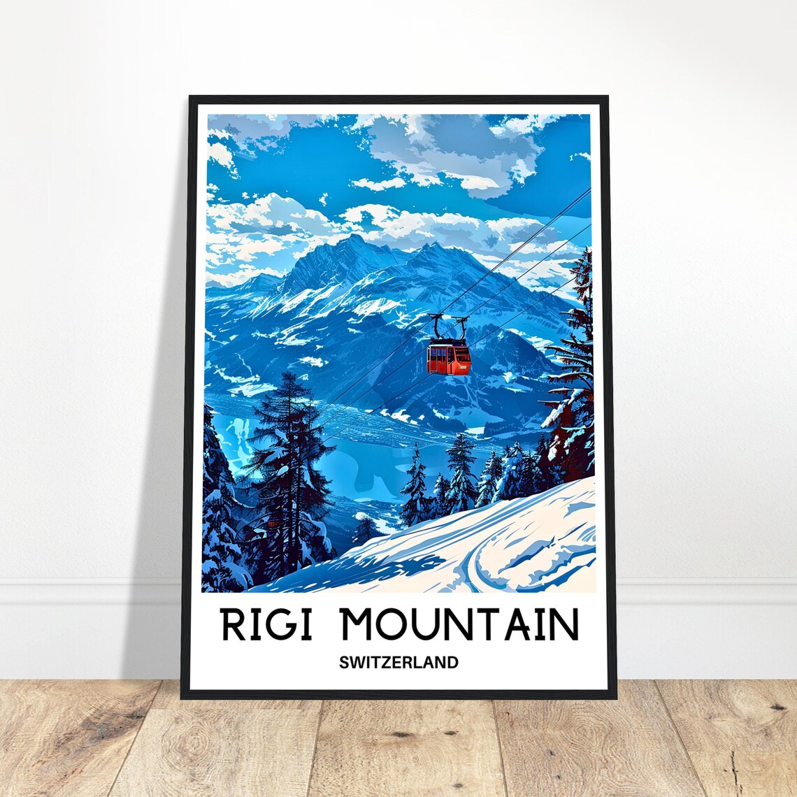 Rigi Mountain Switzerland Cable Car Over Snowy Alps Slopes Poster